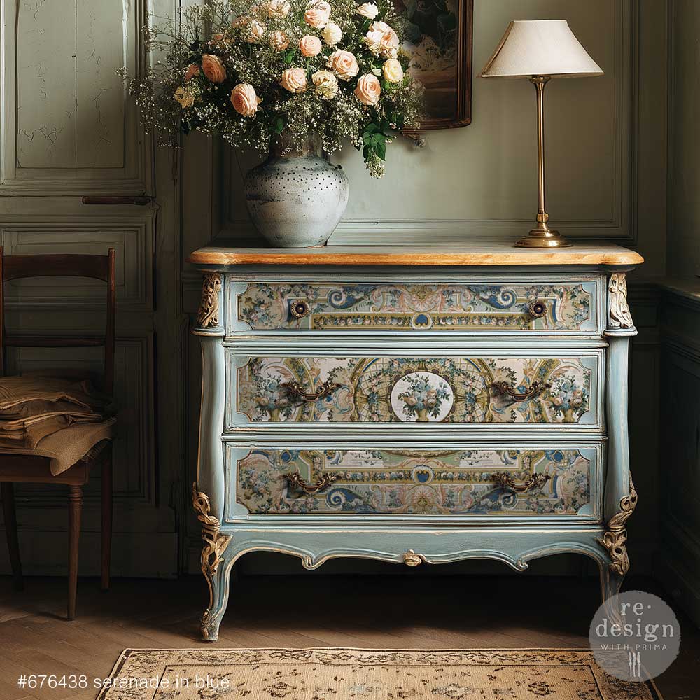 Carta da Découpage Double "Serenade In Blue" in Tessuto 2 fogli Formato 48.3 cm × 76.2 cm e 29.7 cm × 41.9 cm - Image 2