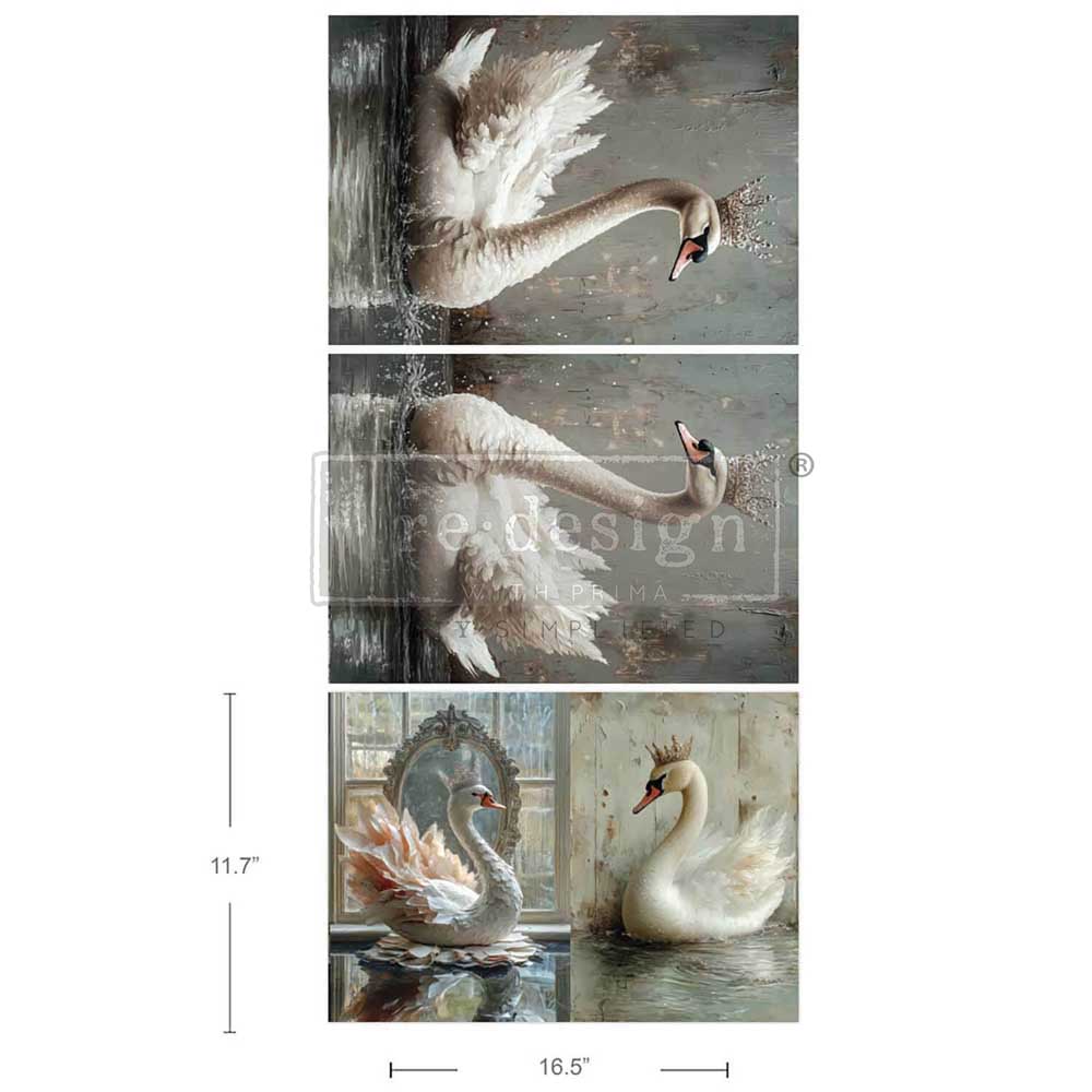 Carta da Découpage Fiber Pack - Swan Serenity 3 fogli A3