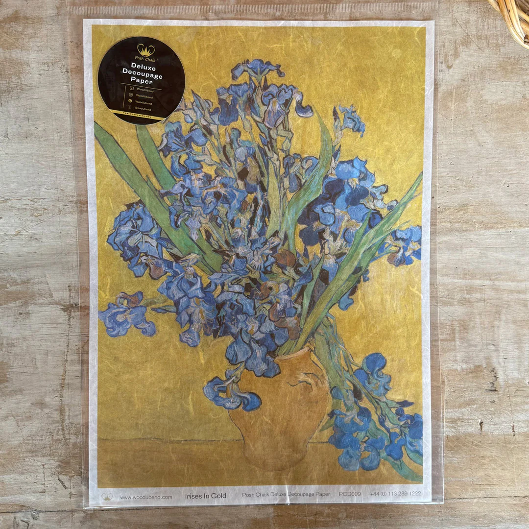 Carta da Découpage "Irises in gold" in Carta di Riso Posh chalk 29,7 x 42 cm