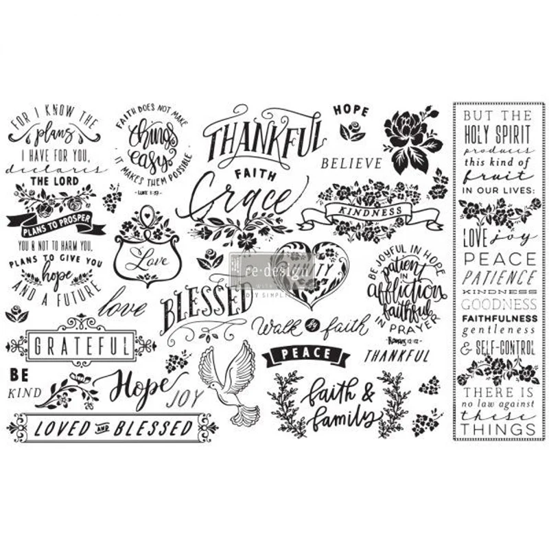 Carta da Découpage "THANKFUL & BLESSED" in Tessuto 48x76cm
