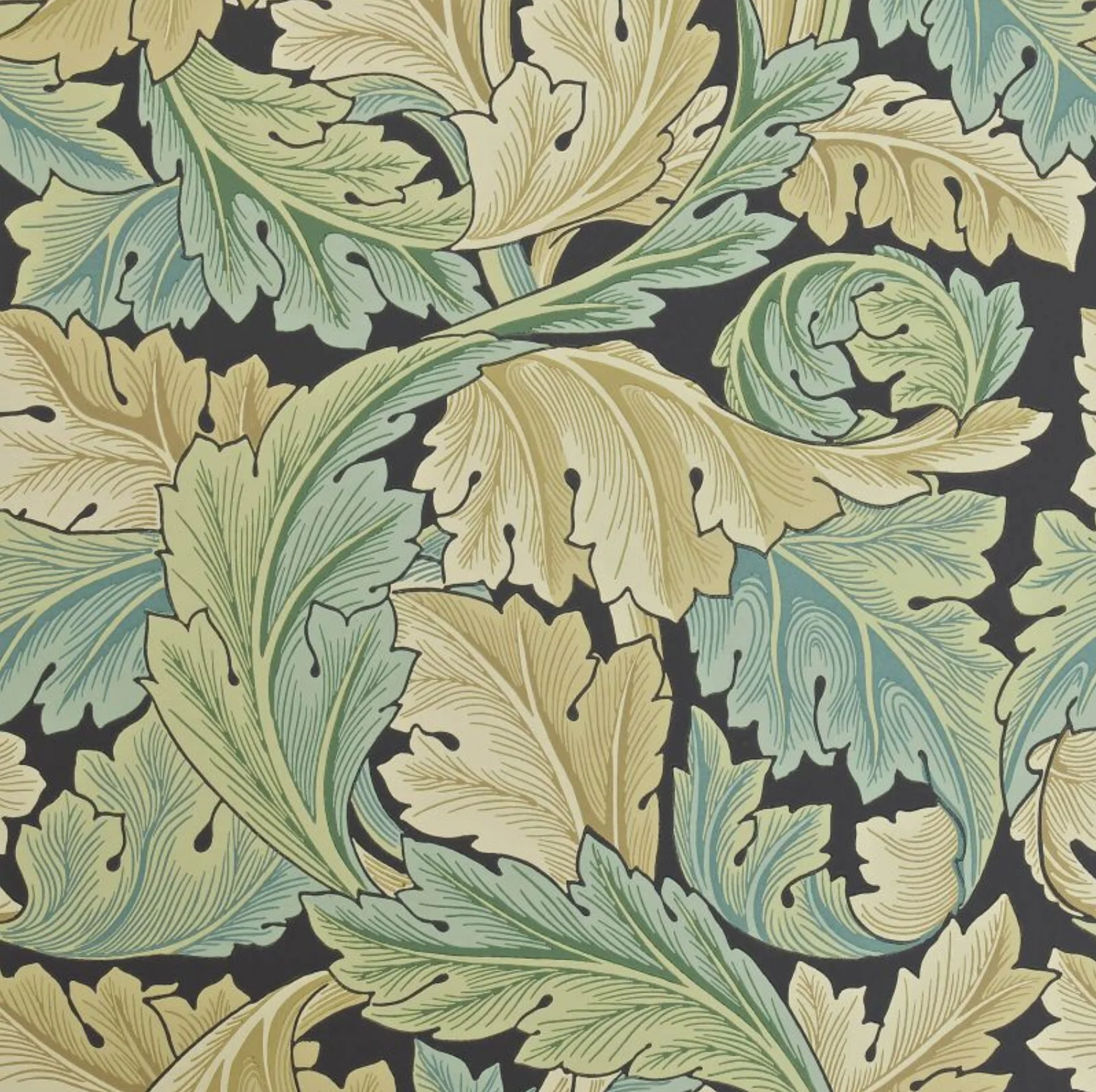 Carta da parati “Acanthus” verde e beige, catalogo Morris & Friends a metraggio o rotolo