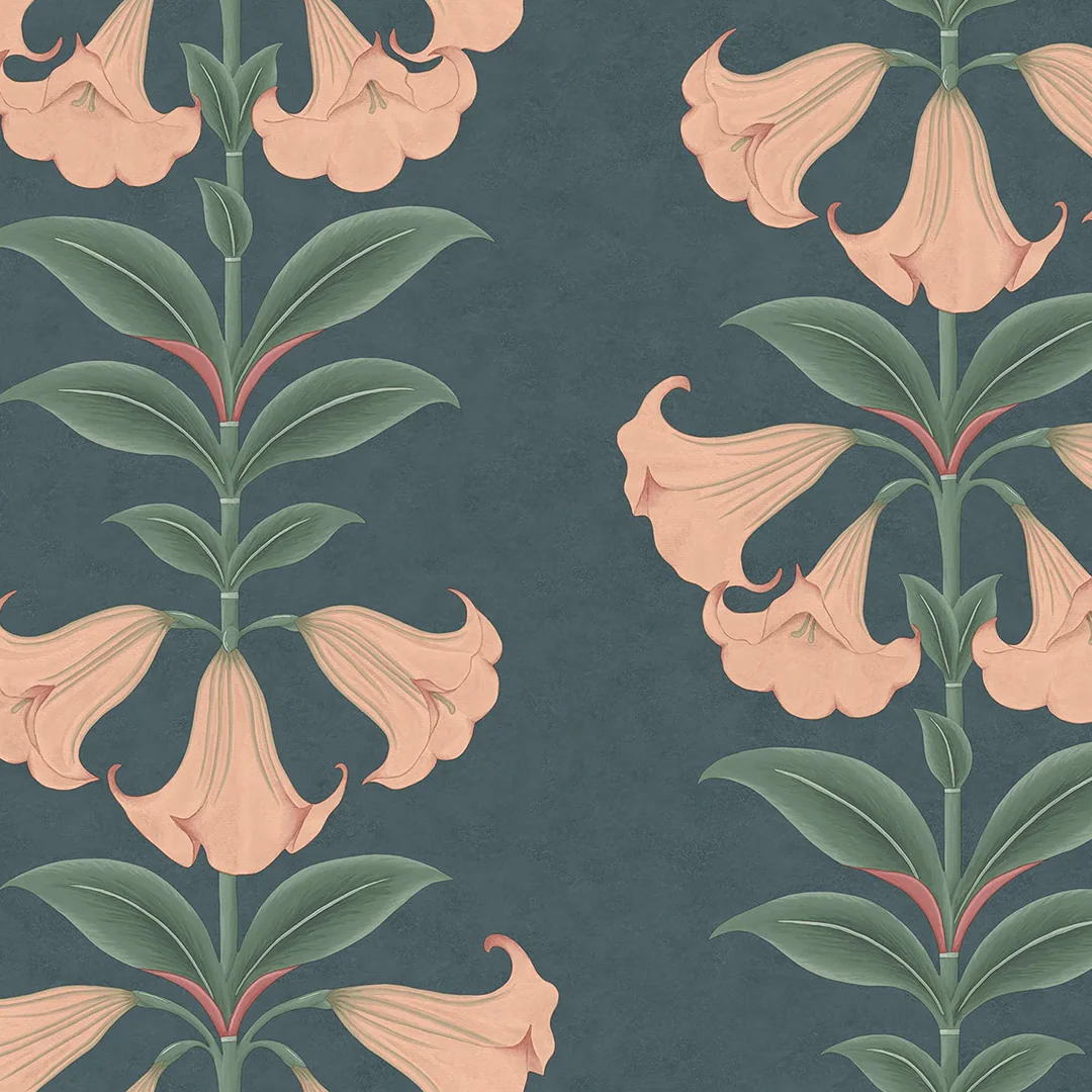 Carta da Parati “Angel’s Trumpet rosa e verde su fondo verdone” | COLE & SON