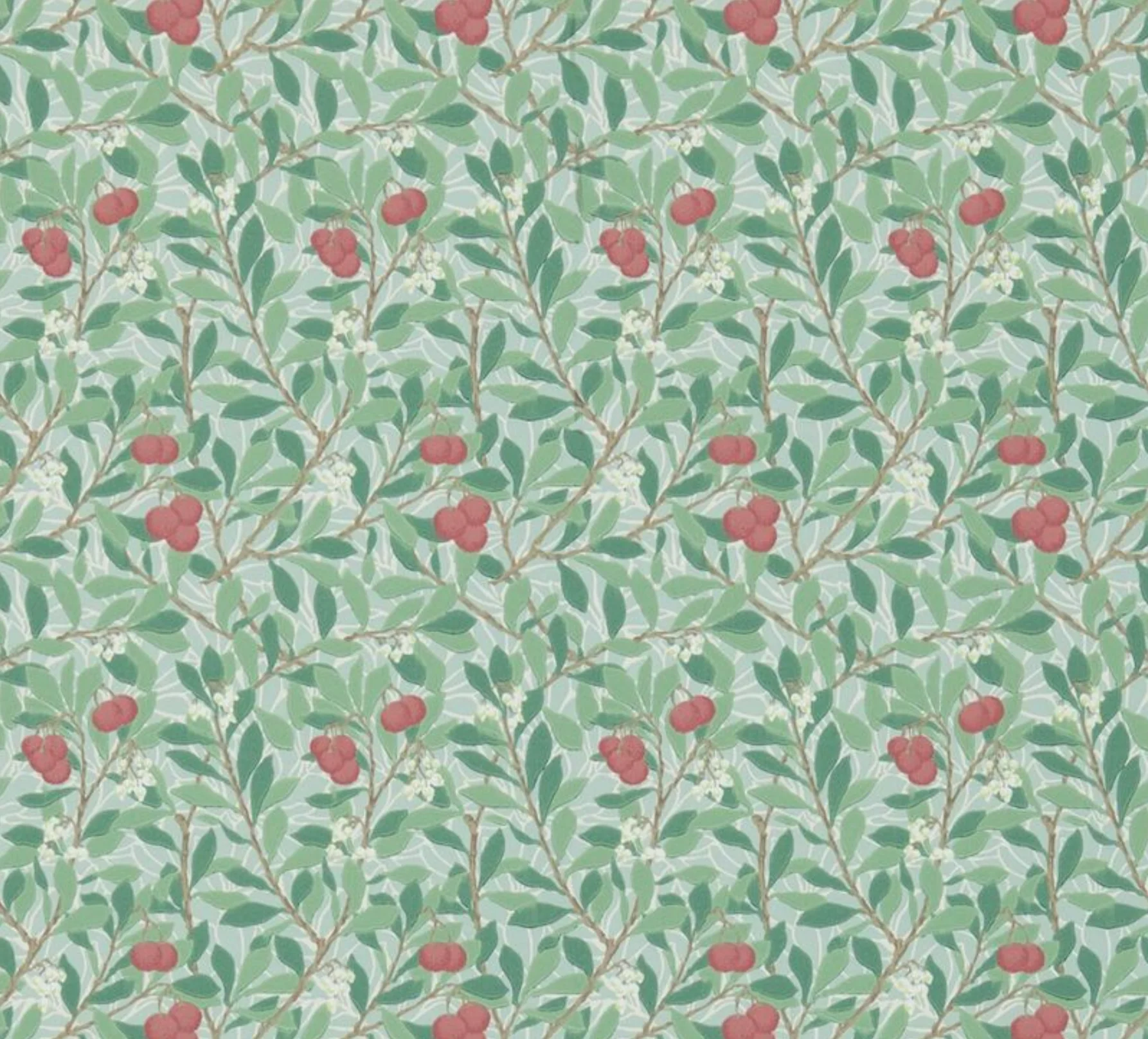 Carta da parati “Arbutus” verde acqua, catalogo Morris & Friends a metraggio o rotolo
