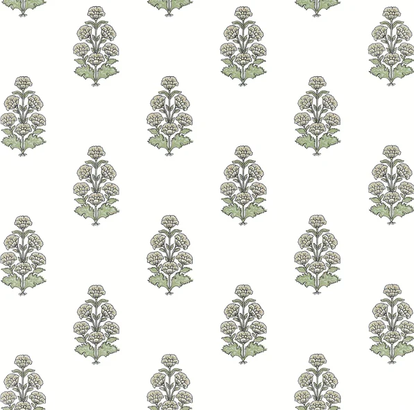 Carta da Parati “Audrey Bianco e Verde” Boxwood | THIBAUT