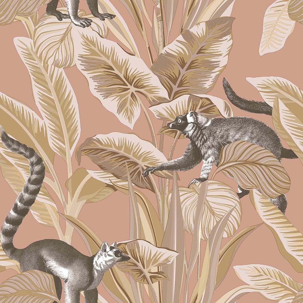 Carta da parati "BOTANY HOUSE LEMURI ROSA", a metraggio o rotolo