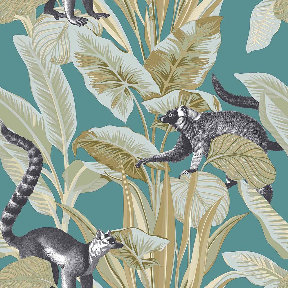 Carta da parati "BOTANY HOUSE LEMURI VERDE", a metraggio o rotolo