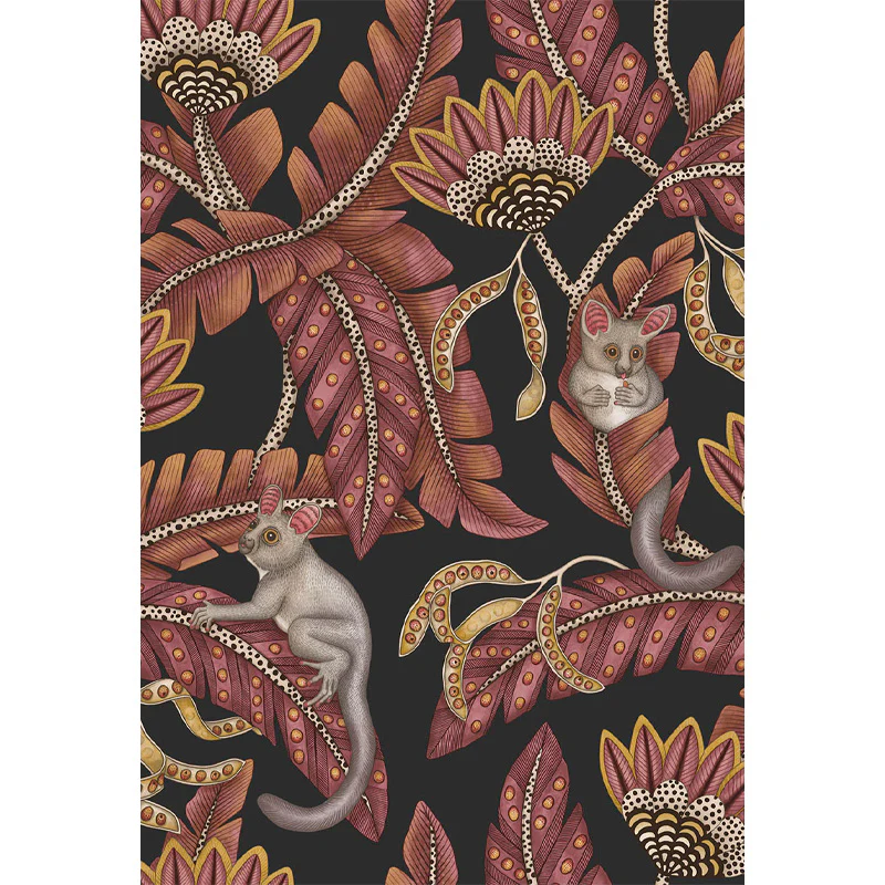 Carta da Parati "BUSH BABY NERO & GRANATA" Jabula-Ardmore | COLE & SON