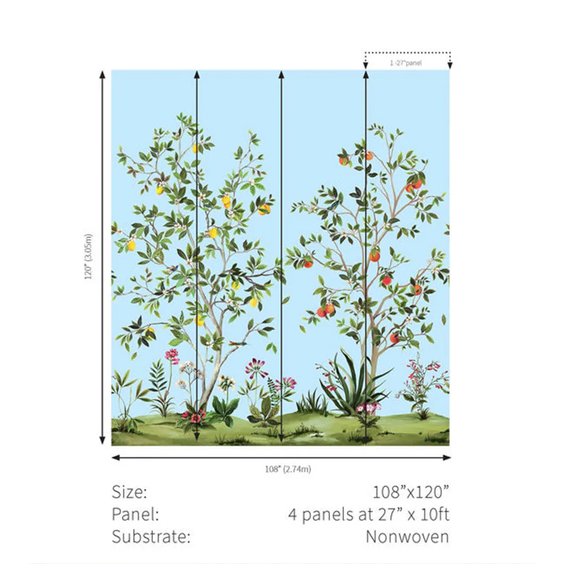 Carta da parati - "Citrus Grove Mural - Carolina Blue" | WALLQUEST - DAISY BENNETT - Image 2