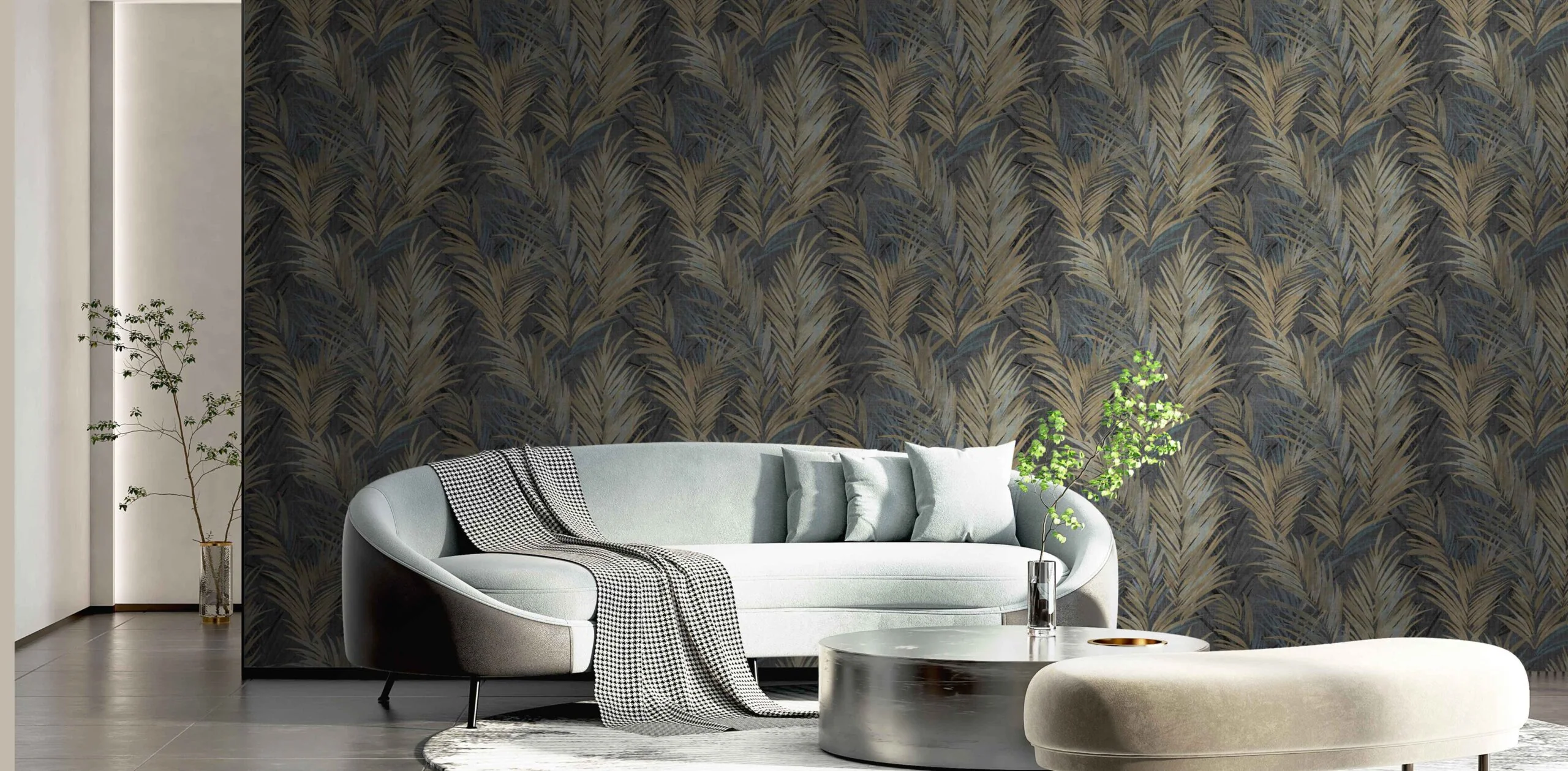 Carta da parati Grande "Foglie blu" Larghezza 1Metro - a metraggio o rotolo - Image 2