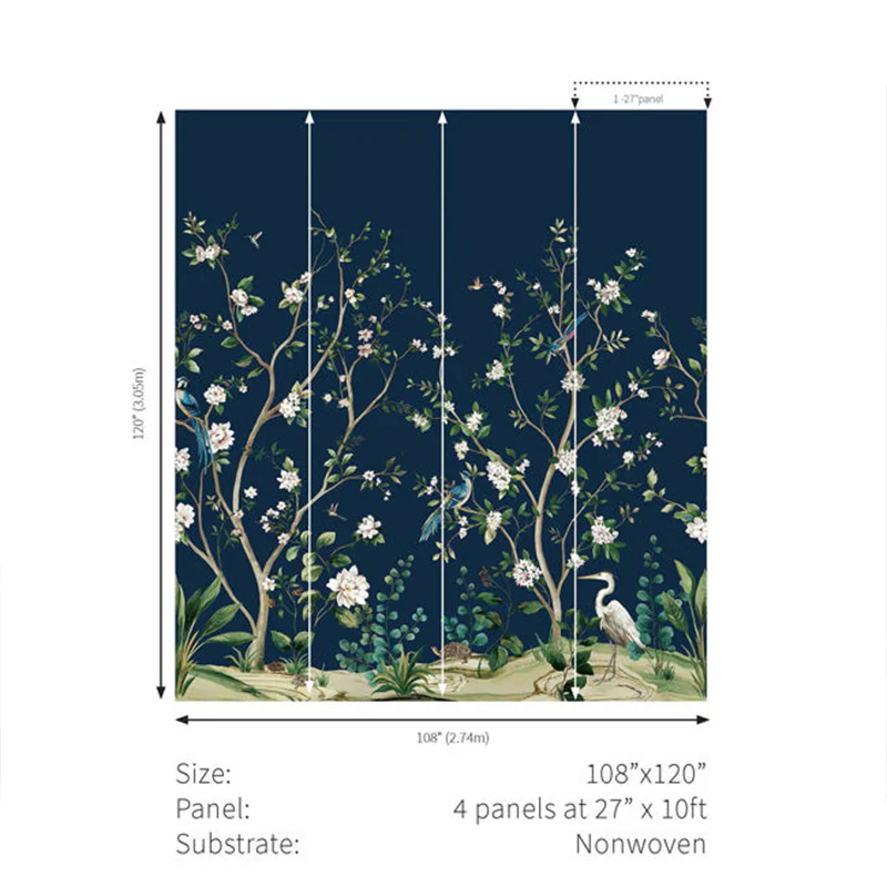 Carta da parati - "Heron Botanical Mural - Admiral Blue" | WALLQUEST - DAISY BENNETT - Image 3