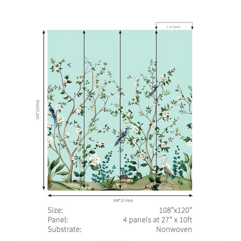Carta da parati - "Heron Botanical Mural - Celeste Blue" | WALLQUEST - DAISY BENNETT - Image 2