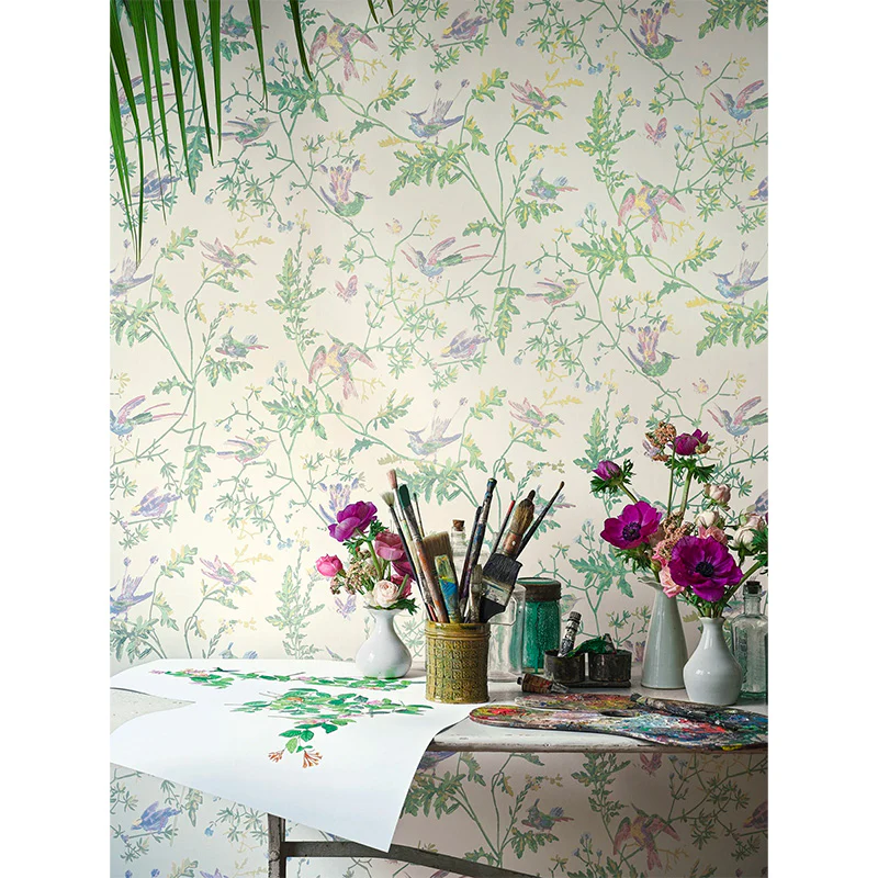 Carta da Parati "Hummingbirds Blush, Sage, & Mulberry on Cream" Selection of Hummingbirds | COLE & SON - Image 3