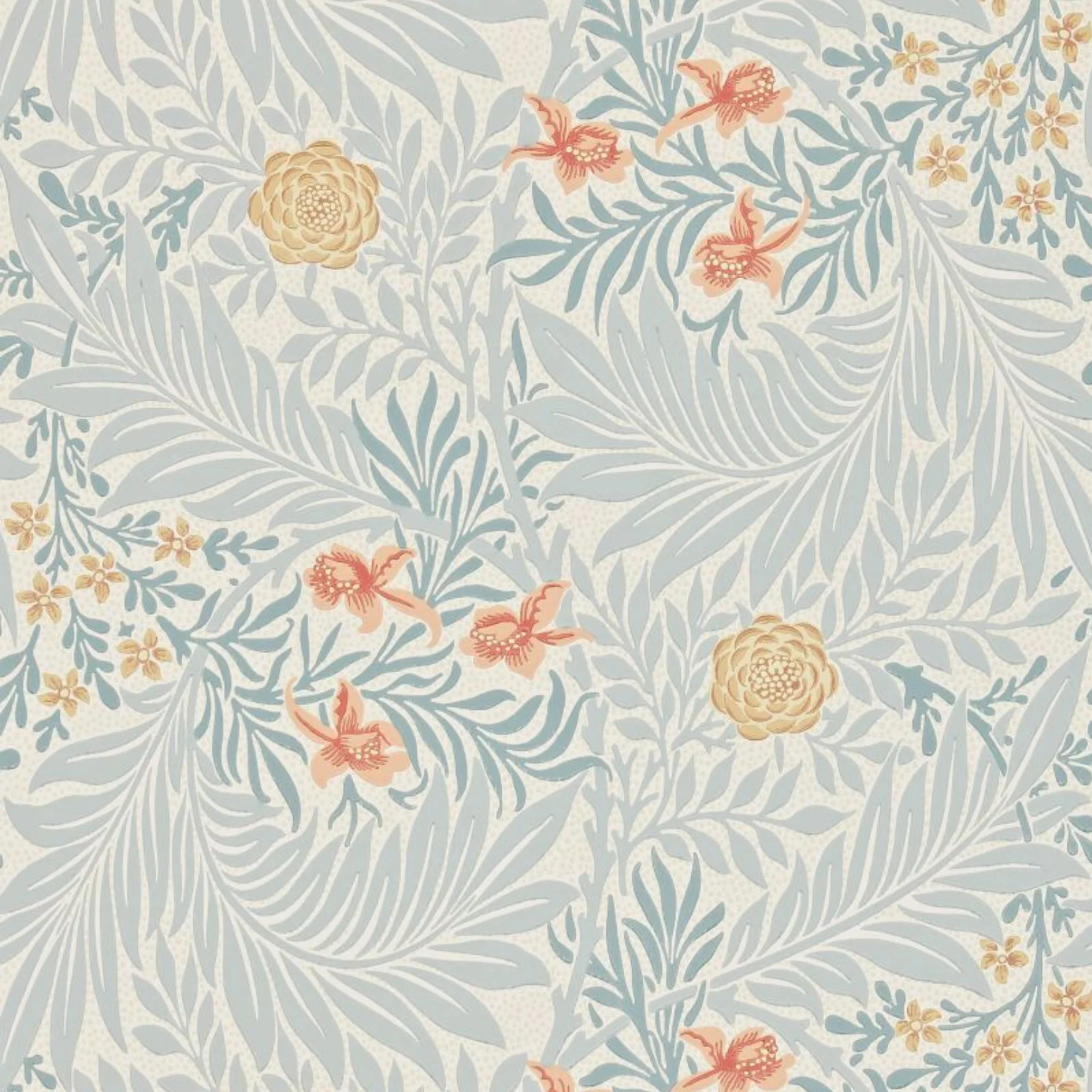 Carta da parati “Larkspur” azzurra, catalogo Morris & Friends a metraggio o rotolo