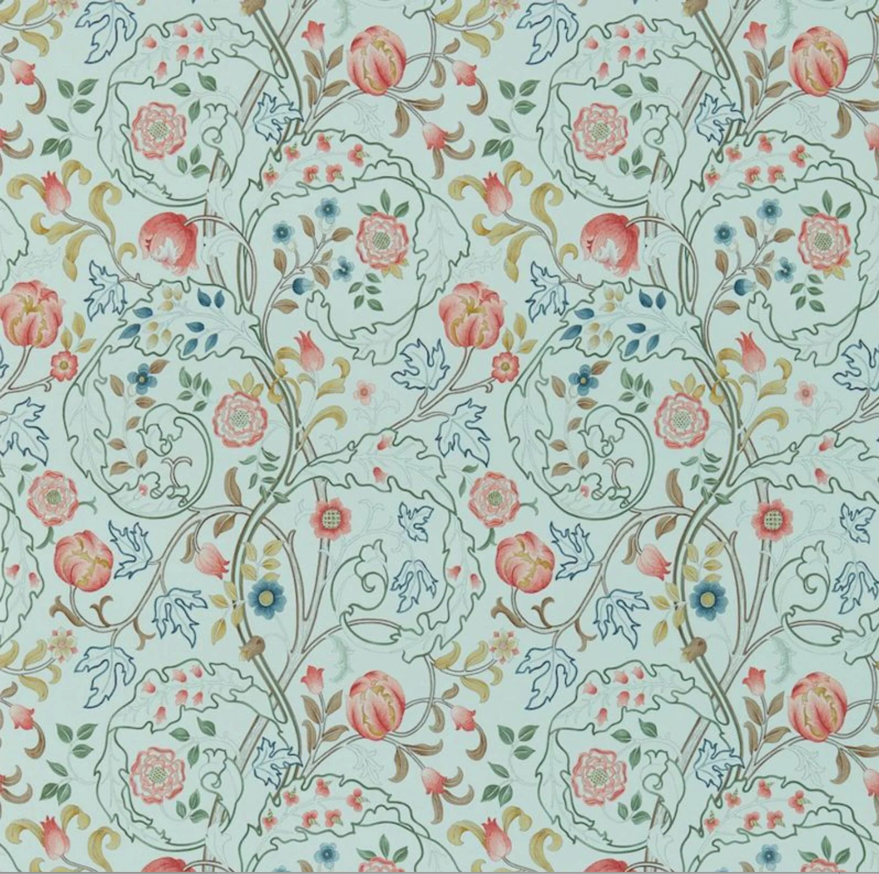 Carta da parati “Mary Isobel” azzurra, catalogo Morris & Friends a metraggio o rotolo