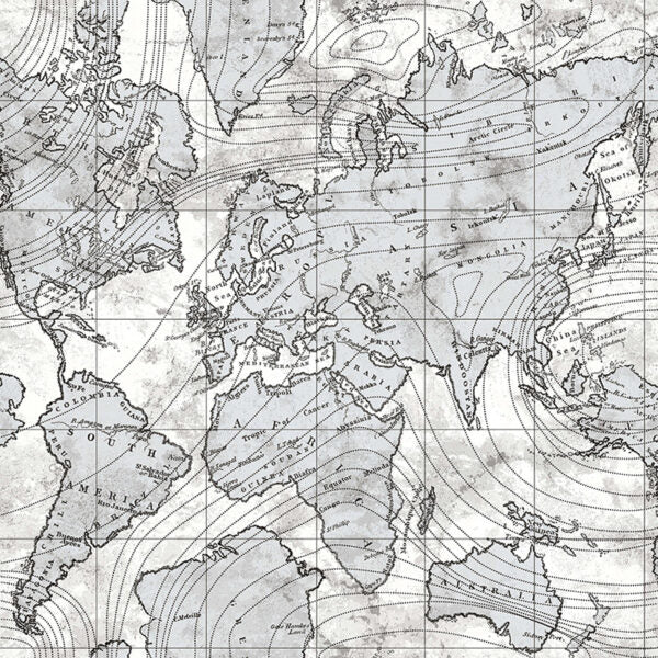 Carta da parati “Planisphere Grey” a metraggio o a rotolo