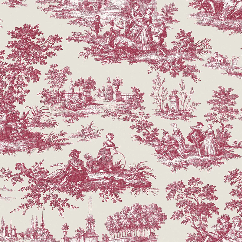 Carta da parati "Toile de Jouy armonia Rouge", a metraggio o rotolo