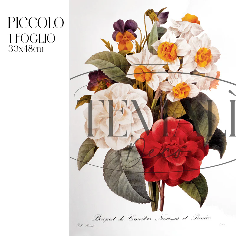 Dècoupage Botanical Vintage - Bouquet di Camelie e Narcisi - Image 3