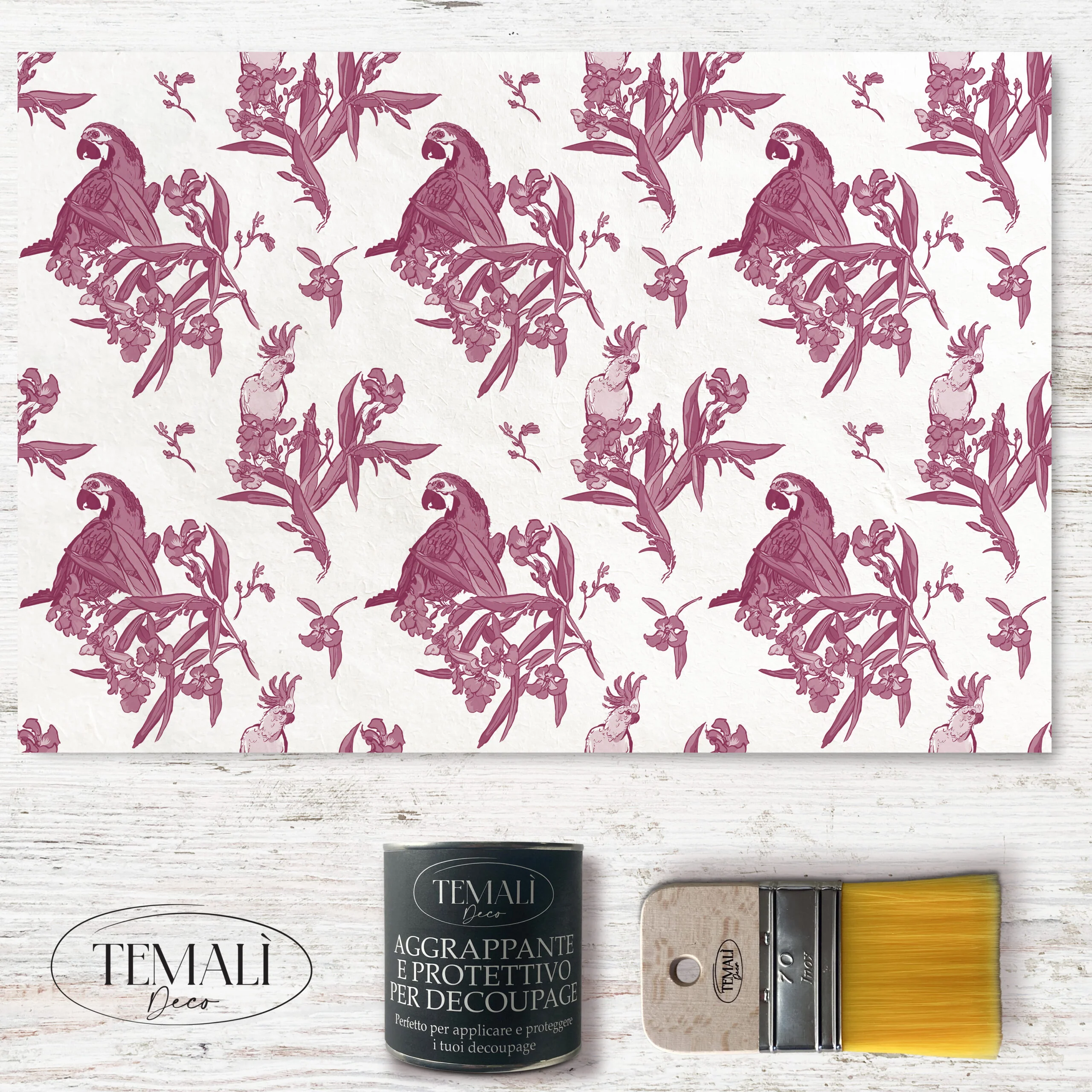 Dècoupage Toile de Jouy - Pappagalli Rosa