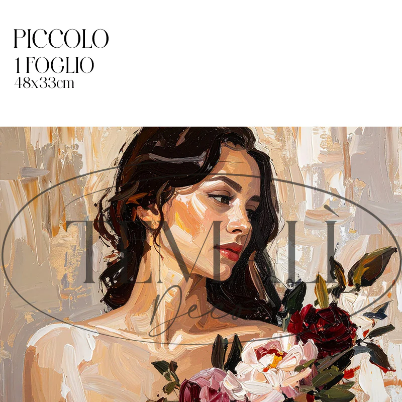 Dècoupage Vintage Quadro – Donna con bouquet di fiori - Image 4