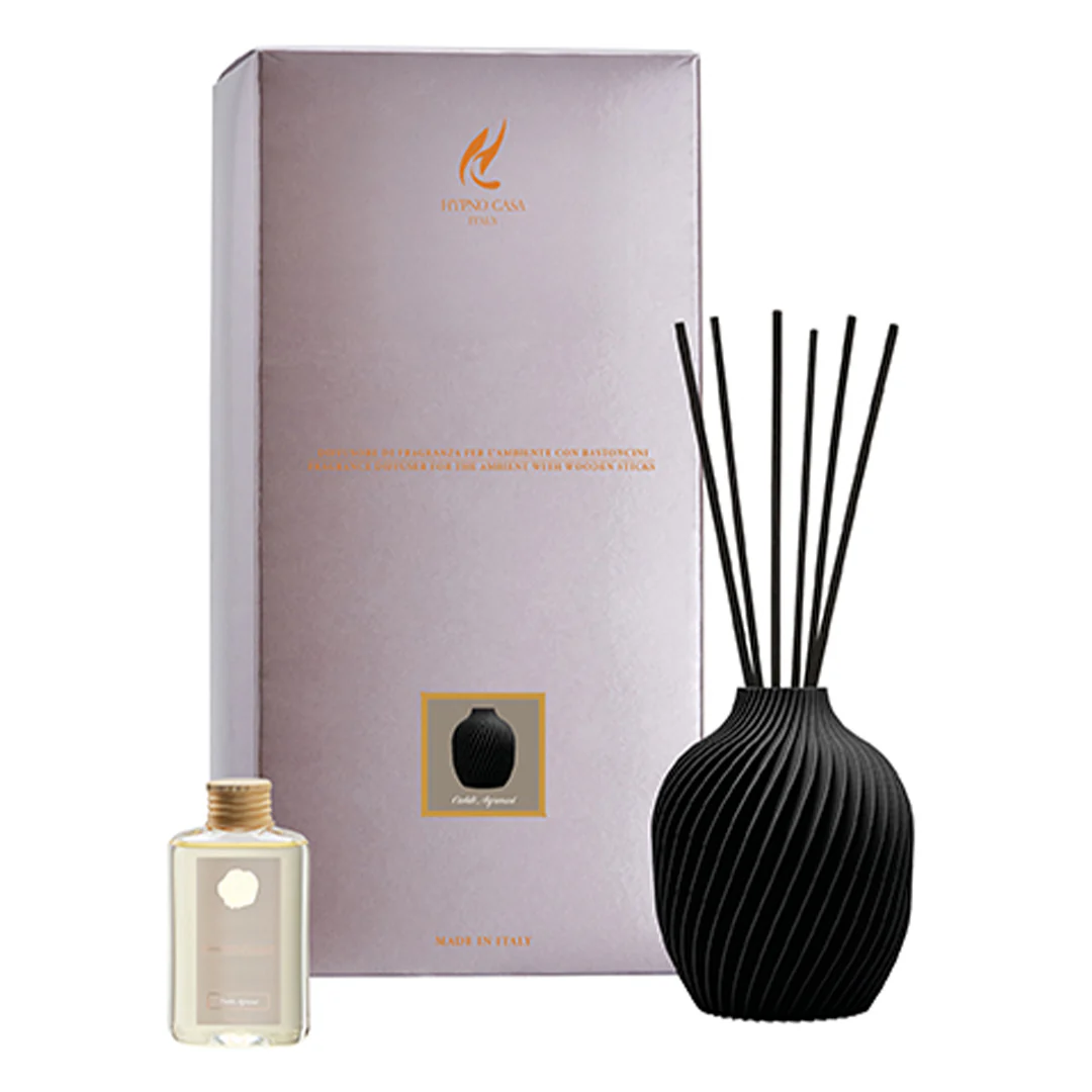 Profumatore vaso nero “Caldi agrumi” Diffusore a bastoncino, Hypno Casa, 50 ml