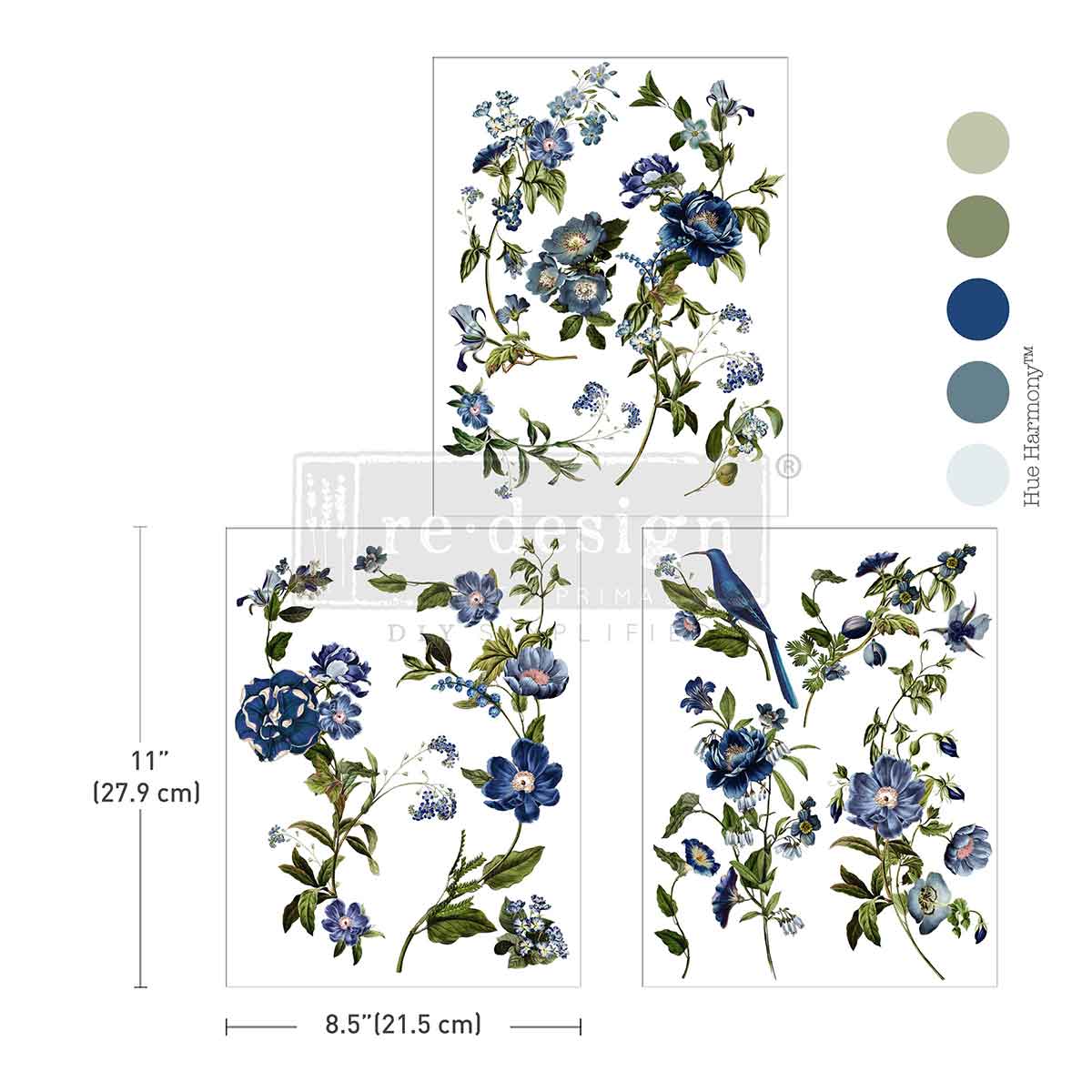Redesign Decor Transfers – "Blue Nest Blooms" 21,5x28 cm 3 fogli