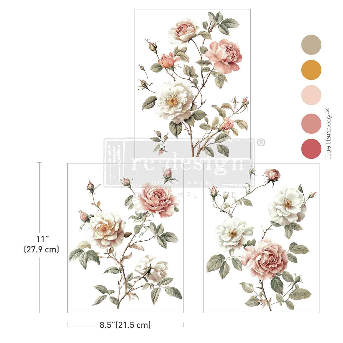 Redesign Decor Transfers – "Creamy Blush Blooms" 21,5x28 cm 3 fogli