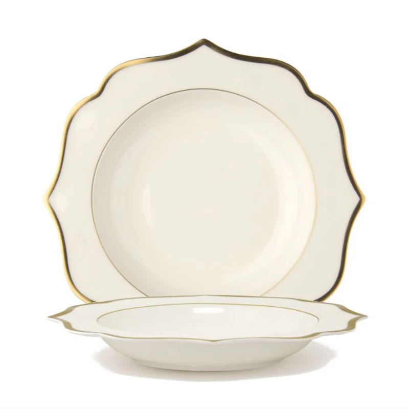 Servizio di 6 piatti fondi "IONICA ORO & AVORIO" Ø 22 cm